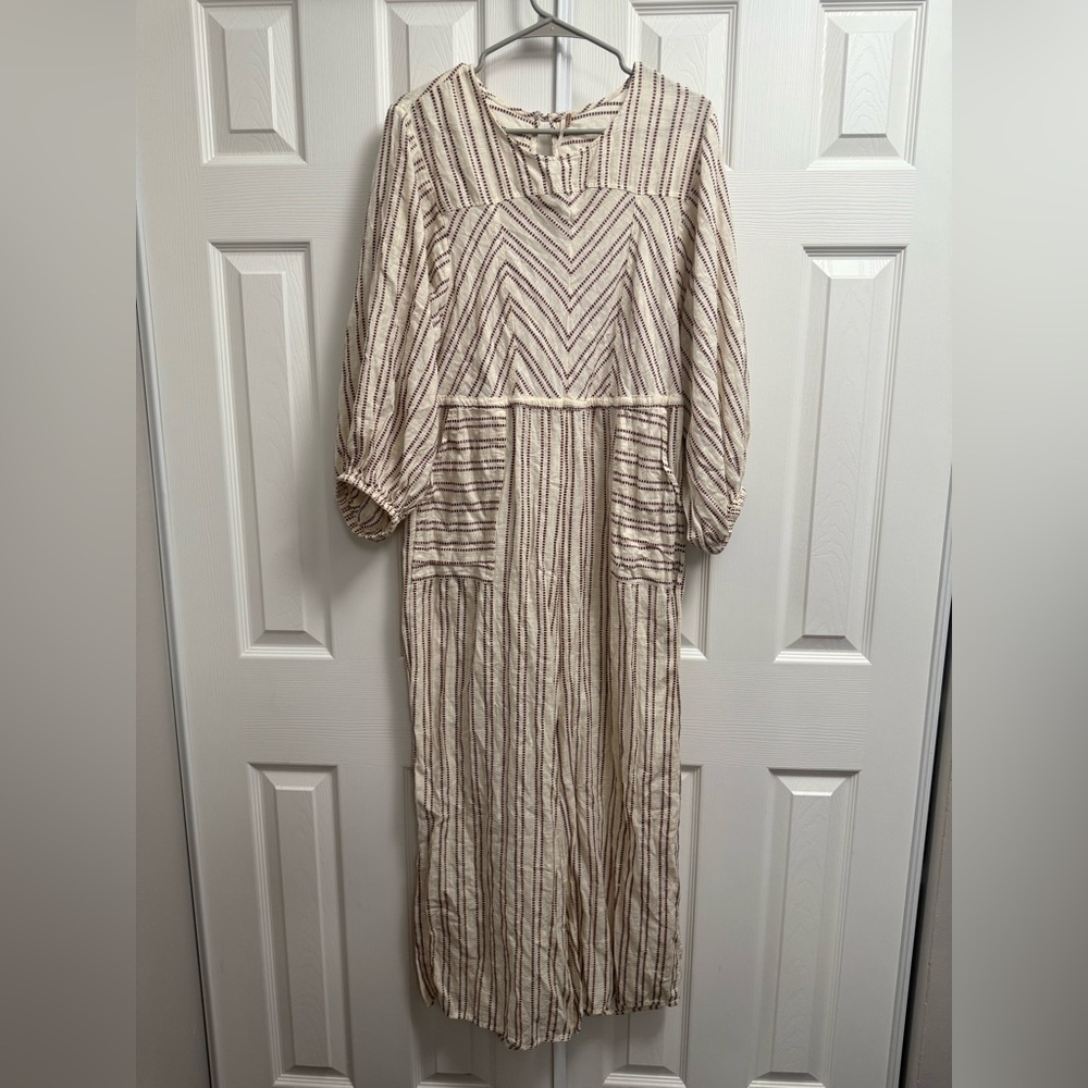 Free people Kenny Striped Embroidered Cotton Boho Jumpsuit L